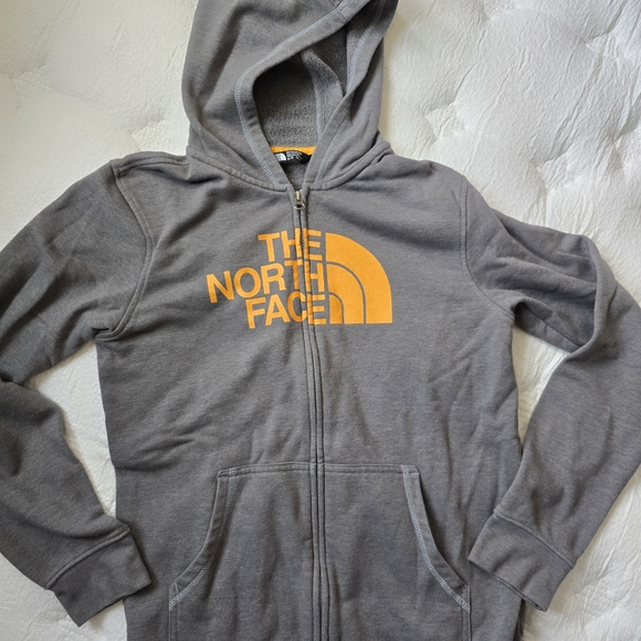 The North Face Kids Charcoal Hoodie with Bright Orange Logo - Picture 9 of 9